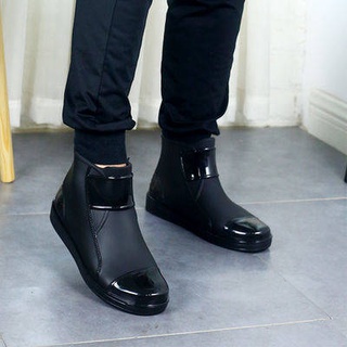 Cuero de los hombres botas de agua botas de seguridad kasut hujan tiub pendek kasut kalis air bukan slip satu pero hujan fesyen kasut air kasut dapur kerja kasut kasut getah