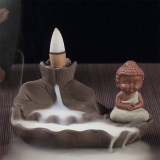 cerámica little monk backflow quemador de incienso incienso soporte pequeño buda cascada aroma incensario (4)