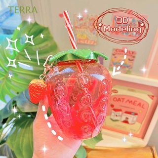TERRA 500ml Water Bottle Summer Straw Cup Water Cup Portable Cute Strawberry Kawaii Milk Tea Cup Student Drinking Bottles