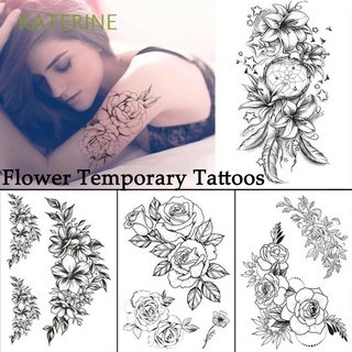 KATERINE Fashion Temporary Tattoo Sticker y Body Art Fake Tattoos Women Flower 1PC Waterproof Rose Full Arm