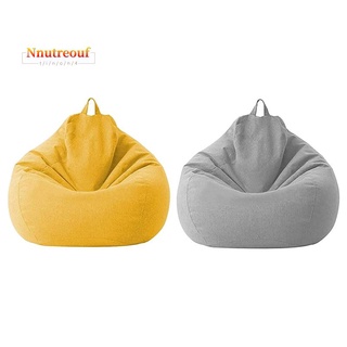 2 piezas lazy sofá cubierta sin relleno de lino reclinable asiento puf puff sofá tatami cubierta amarillo y gris claro