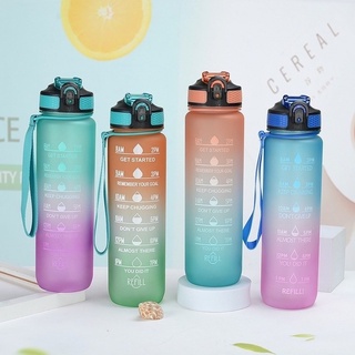1000ml a prueba de fugas libre de BPA botella de agua potable con marcador de tiempo y paja, 1 l jarra de agua para deportes/Fitness/gimnasio/al aire libre
