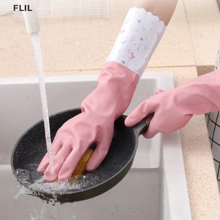 fl Flower Rubber Velvet Long Gloves Gloves Antiskid Dish Washing Cleaning Gloves cl
