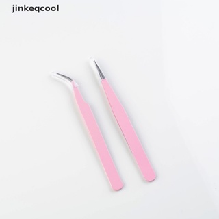[jinkeqcool] 2 pinzas de extensión de pestañas de acero inoxidable curvadas de pestañas rectas pinzas calientes (3)