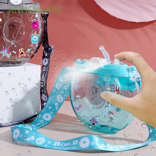 Anhengxin 500ml taza de paja portátil niño olla de agua Donuts botella de agua lindo Spray de plástico chica Sippy taza pezón botella/Multicolor