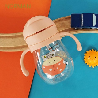Norman 350ml niños botella de agua niños taza de leche botellas portátil Animal bebé de dibujos animados aprender paja mango botella/Multicolor