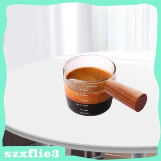 [Szxflie3] Vidrio resistente al calor taza medidora de madera mango transparente escala de leche medida taza onza bebida coctelera Shot taza de café bebidas modulación herramientas