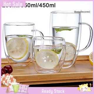 tdu-250/350/450ml taza de café transparente con doble aislamiento de mango para beber taza de vidrio
