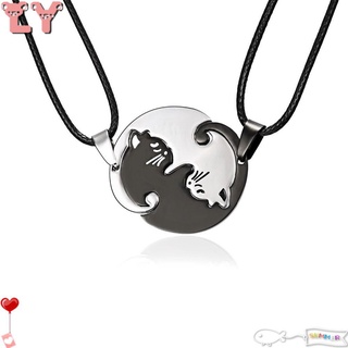 LY 1 par de joyas colgante abrazo pareja negro gato blanco lindo moda redondo día de san valentín collar