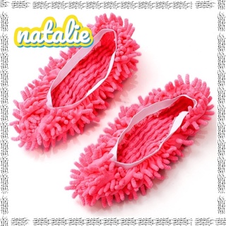 [natalie] 2 piezas multifuncionales de chenilla calzado Mop House Clean zapato Slip-on zapatillas de limpieza