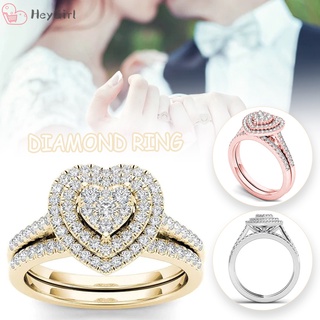 Anillo de diamantes de imitación de corazón anillo de aleación de moda elegante joyería encantadora exquisita para mujeres y niñas