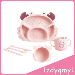 Pretty Crab Shape Bowl Set de bebé plato de comida vajilla para niños pequeños utensilios de bebé (6)