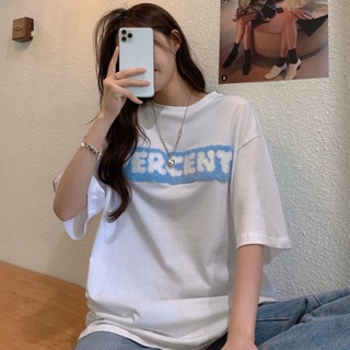 Camiseta blanca de manga corta mujer letras de media manga sueltas de moda