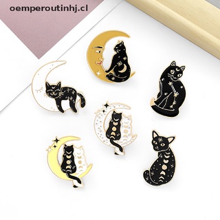 (nuevo) bruja gatos esmalte pin personalizado fase lunar mago gato broches bolsa solapa pin negro [oemperoutinhj]