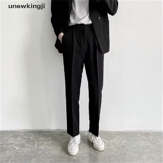 [UNEW] Pantalones Casuales Con Cremallera Para Hombre , Holgados Harajuku Simple Coreano Elásticos Estudiantes Más El Tamaño .