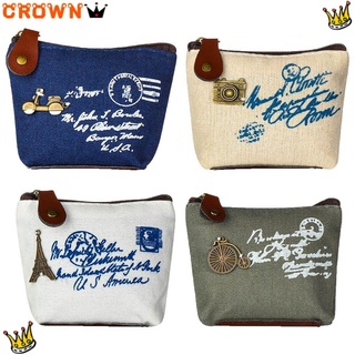 crown 4pcs lona mini cartera clásica llavero monedero lindo bolso de embrague caliente retro mini moneda bolsa