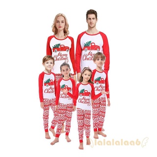 Laa6-navidad familia pijamas de coincidencia, letras de impresión de manga larga Tops con pantalones de empalme traje para adultos, niños, rojo
