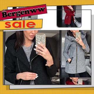 <Bergenww_my> Abrigo de mujer amigable con la piel bolsillos de longitud media Casual sudadera con capucha media longitud ropa femenina