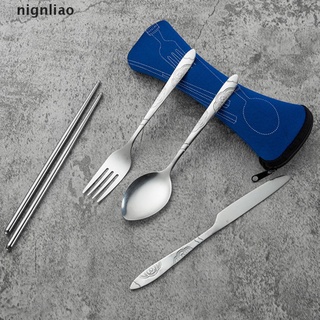 nigno 3 piezas de tenedor de acero inoxidable cuchara palillos de viaje camping cubiertos herramienta portátil.