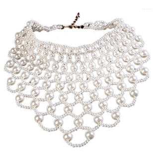 San* blusa desmontable Collar falso de perlas de imitación con cuentas collares falsos collares collares de tela de verano accesorio