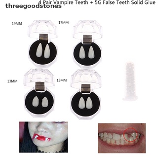 [threegoodstones] 8pcs cosplay dentaduras zombie vampiro dientes fantasma halloween props + 5g pegamento sólido caliente