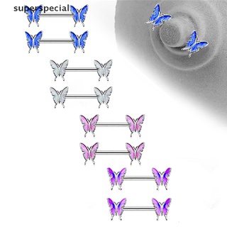 【cial】 Enamel Butterfly Nipple Barbell Bar Stainless Steel Piercing Ring Body Jewelry .