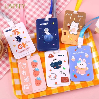 LAFFEY Cute Card Holder with rope Ins style Card Protective Cover ID Badge Holder Bank Credit Card Office School Name Tags Sliding Cover Card Bag Work Card Badge Case