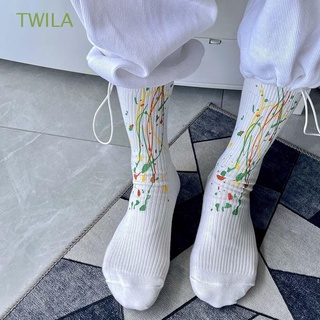 TWILA Breathable Middle Tube Socks Comfortable Couple Socks Skateboard Socks Graffiti Stripe Casual Splash Ink Hip Hop Harajuku Women Hosiery/Multicolor