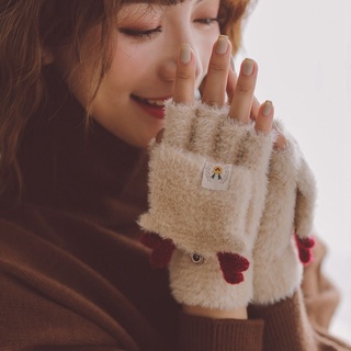 Ahmed Warm mujer guantes suaves medio dedo guantes de navidad manoplas de lana lindo Plus terciopelo guantes de conducción otoño e invierno Simple transpirable Flip manoplas/Multicolor (4)