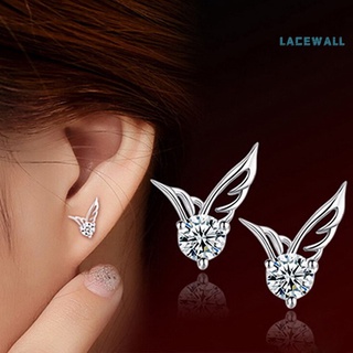 Pendientes de encaje exquisito ángulo ala patrón chapado plata Rhinestone mujeres pendientes de oreja para las mujeres (1)