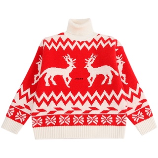 Listo Stock _ 2021 Nuevo Estilo Niñas Cuello Alto Térmico Suéter De Navidad Rojo Prendas De Punto Versión Coreana Niños Ropa De Invierno Tops (4)