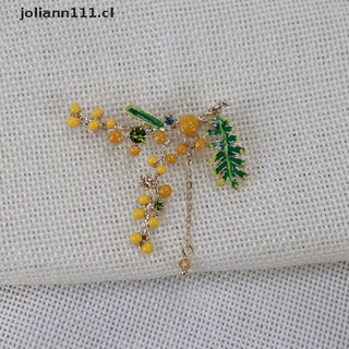 joli elegante cadena de borla colorido circón goteo esmalte hojas verdes mimosa broche cl