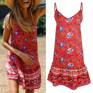 Women Print Dress V Neck Sleeveless Backless Strappy Loose Casual Dress for Summer