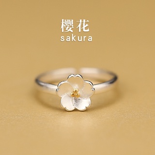 s925 anillo de flor de cerezo de plata esterlina literario fresco y simple moda hecho a mano plata lisa flor de ciruelo anillo único regalo femenino