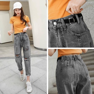 2021 primavera cintura alta perforada jeans mujer estudiante de nueve puntos pantalones elásticos papá Harlan pantalones2021 [yyhh88.my10.29]