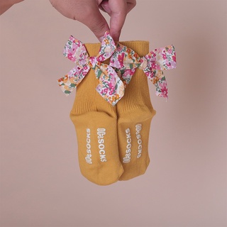 Mary niño bebé niñas algodón Crew calcetines Vintage Floral Bowknot acanalado de punto antideslizante agarres recién nacidos medias largas de 0-5 años (3)