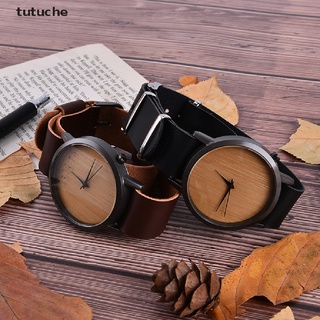 tutuche bambú moderno reloj de pulsera analógico naturaleza madera moda cuero suave regalos creativos cl