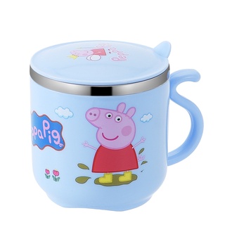 304 Acero Inoxidable Niños Taza De Agua De Dibujos Animados Hello Kitty Peppa Pig Doble Piso Anti-Quemaduras Con Tapa Y Mango Kindergarten Bebida (8)