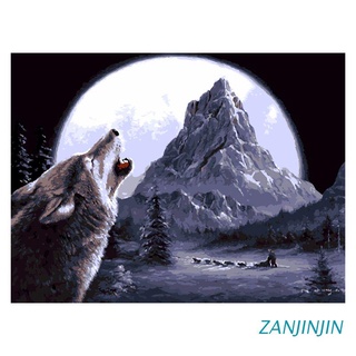 zanjinjin pintura por números para adultos y niños diy pintura al óleo kits de regalo preimpreso lienzo arte decoración del hogar -wolf howling