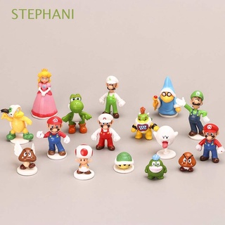 STEPHANI Cartoon Action Figurine Kids Toys Super Mario Bros Figure Toys 16pcs/set Collection Model Peach PVC Home Ornaments Mario Model Toys