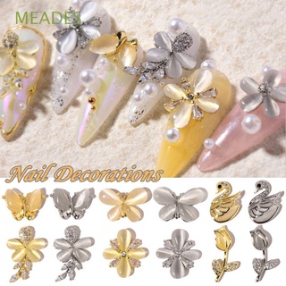 MEADES Japanese Nail Art Rhinestones Silver Manicure Accessories Nail Art Decorations Gold Butterfly Swan Fashion Flowers Zircon 3D Nail Jewelry