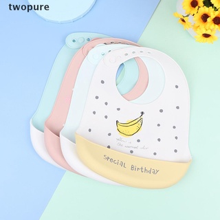 [twopure] Cute Cartoon Print Baby Bibs Waterproof Soft Silicone Adjustable Children Bib [twopure]