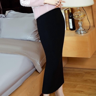 Xiangfei Lisa 2020 Otoño Nueva Mujer Cintura Alta Falda Lápiz Negro Largo Bolsa De Punto Cadera Mujeres