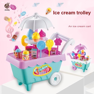 precio más bajo 19pcs set de helado carro carro de plástico pretender juego de alimentos postre juguete para niños niños