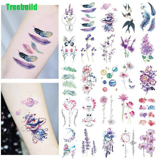 Treebuild| lavanda Flash falso impermeable tatuajes temporales brazo pecho tatuaje pegatinas cuerpo (1)