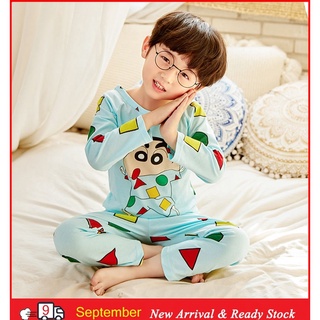Pijamas bebé niño Baju Tidur Bayi Kawaii manga larga Loungewear de dibujos animados impreso O-cuello pijamas transpirable niño algodón pijamas