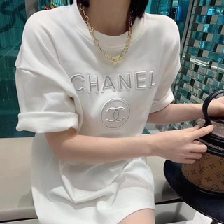 100% algodón rosa polera coreano top largo de manga corta mujeres carta reflectante camiseta moda chanel versátil ropa suelta media manga moda tops (3)