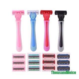 [ThousandVoice] 1 mango de afeitar+4 cuchillas de afeitar reemplazables 6 capas de afeitar peluquería maquinilla de afeitar