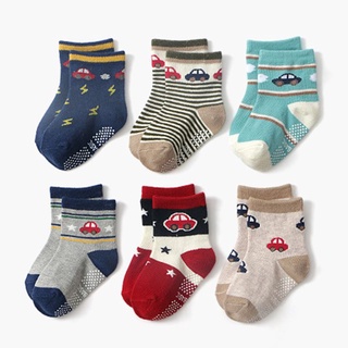 la 12 pares/juego de calcetines de algodón cómodos antideslizantes para niños y niñas de 0 a 24 meses (3)