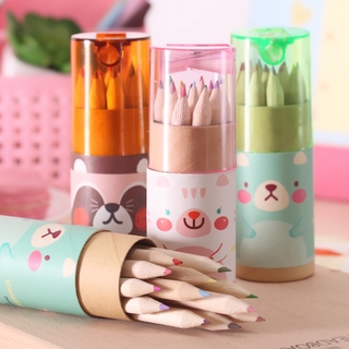 Coreano creativo papelería lindo mini oso 12 colores pequeño lápiz pintura pluma para colorear lápiz de color